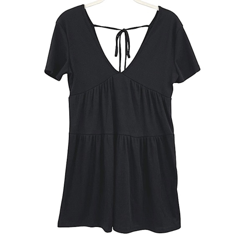 NWT - SAINTS 21 Babydoll Ribbed Short Sleeve V-Neck Top Blouse in Black - Sz XS